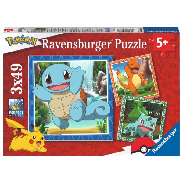 Ravensburger Pokémon Puzzel Charmander Squirtle Bulbasaur 3x49 Stukjes
