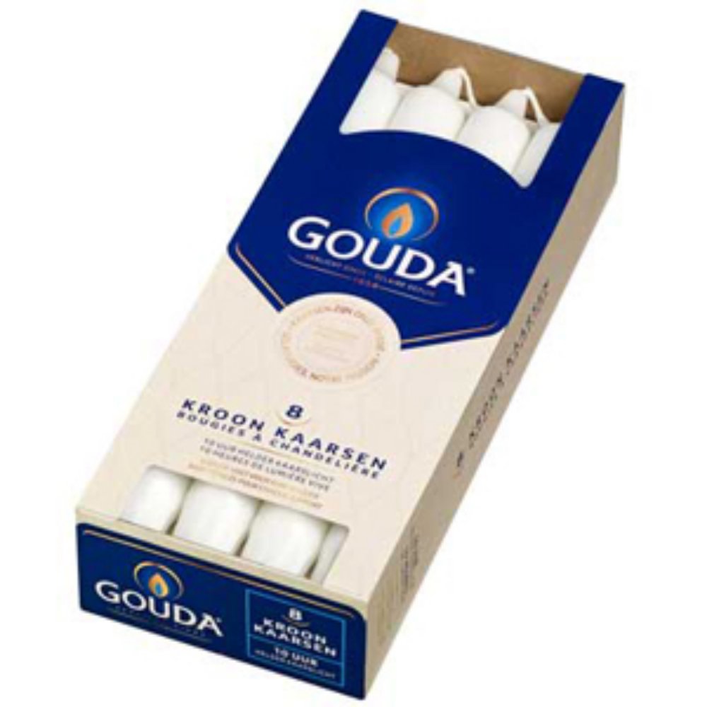 Gouda Kroonkaarsen 8 Stuks Wit