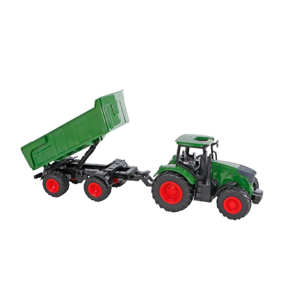 Tractor met trailer kids globe 41 cm groen