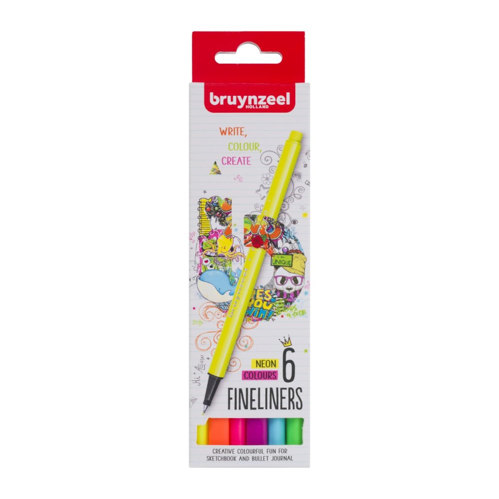 Bruynzeel Fineliner Set 6 Kleuren Neon