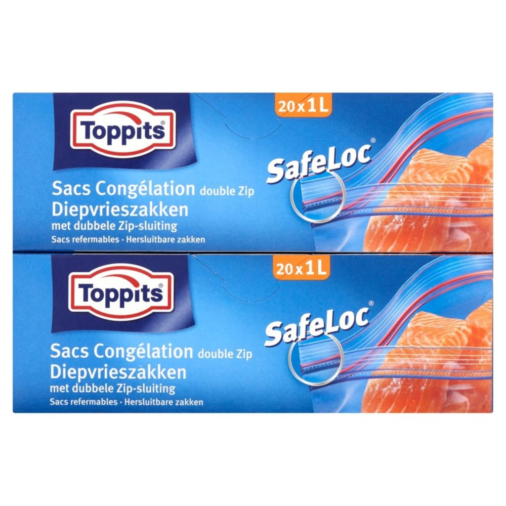 Toppits Safeloc Zip-Diepvrieszakken 1 liter 20 stuks