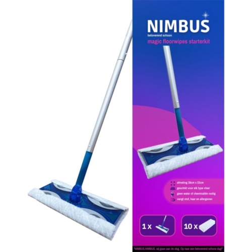 Nimbus magic vloerwisser starterkit met 10 doekjes 28x22 cm