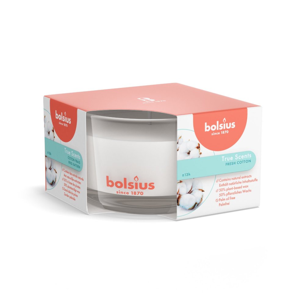 Bolsius Geurkaars in glas True Scents Fresh Cotton