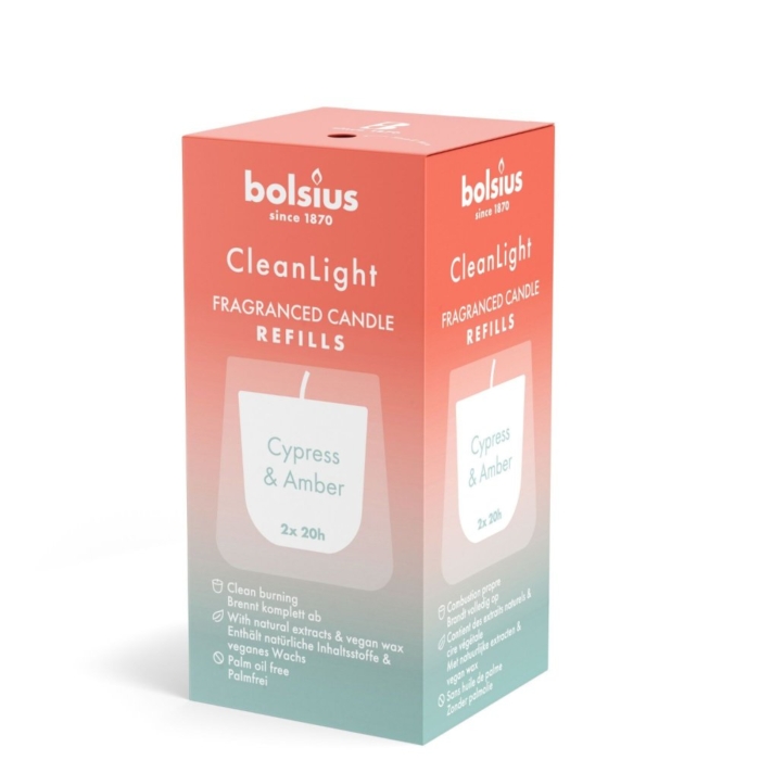 Bolsius Navulling Clean Light pack 2 Cypress &  Amber