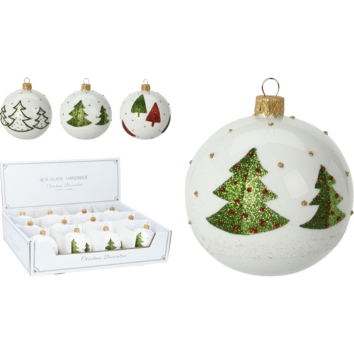 Kerstbal Met Kerstboom 80Mm 3A