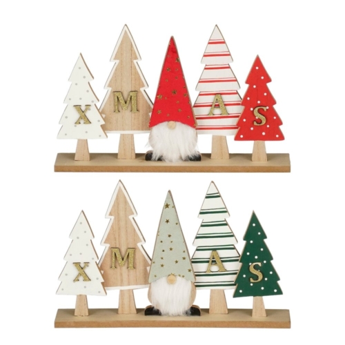 Decoratie boom kerst groen rood 2 assorti FSC 100%  l30xb5xh19cm