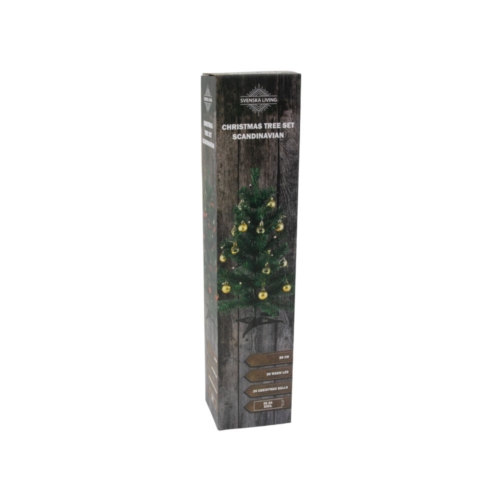 Kerstboom 60cm incl decoratie en 20LED assorti 3xAA zilv/goud/rood