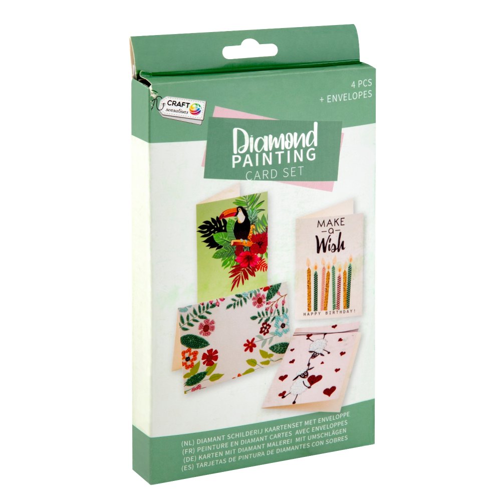 Diamond painting kaarten set 13cm 4 stuks