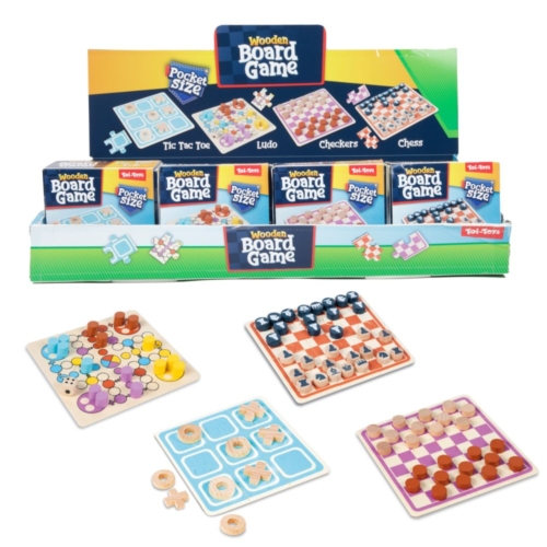 Games mini houten bordspel puzzel 4 assorti