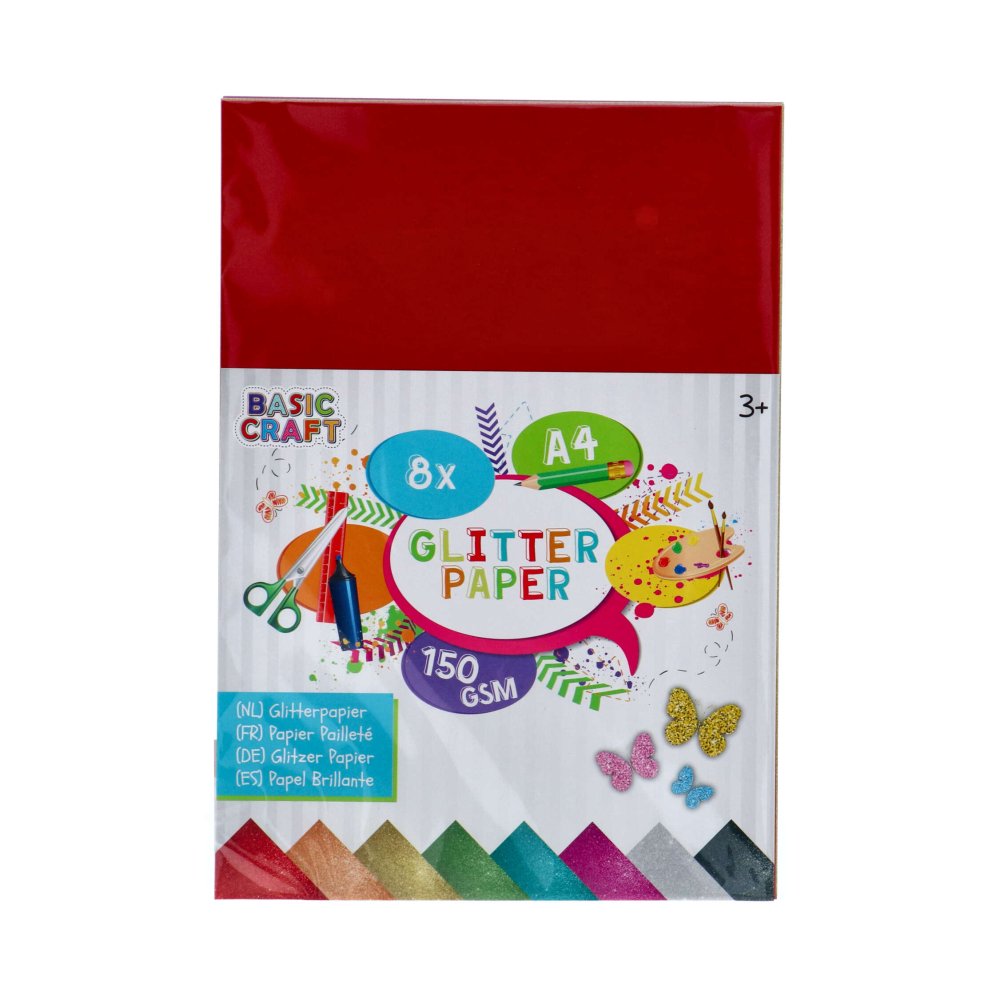 Glitterpapier A4 8 Stuks