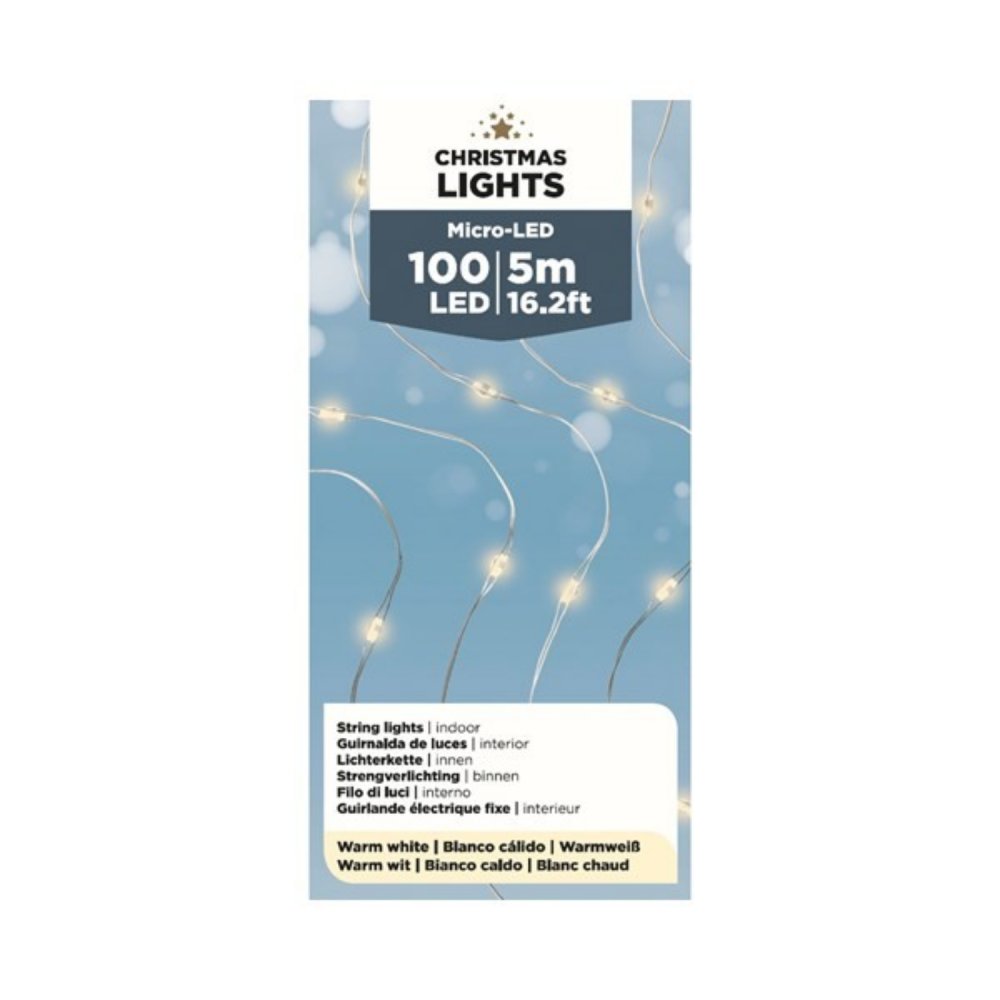 Micro LED budget stringlights steady BO binnen zilver/warm wit L.495cm