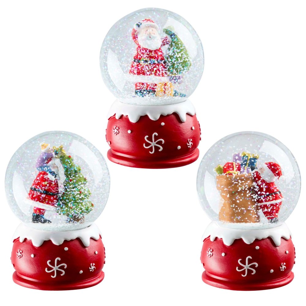 Decoratie waterbal kerstman rood 3 assorti h11