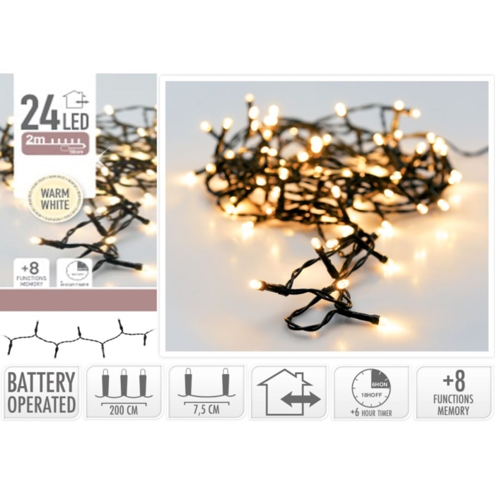 Kerst LED verlichting 24 batterij warm wit