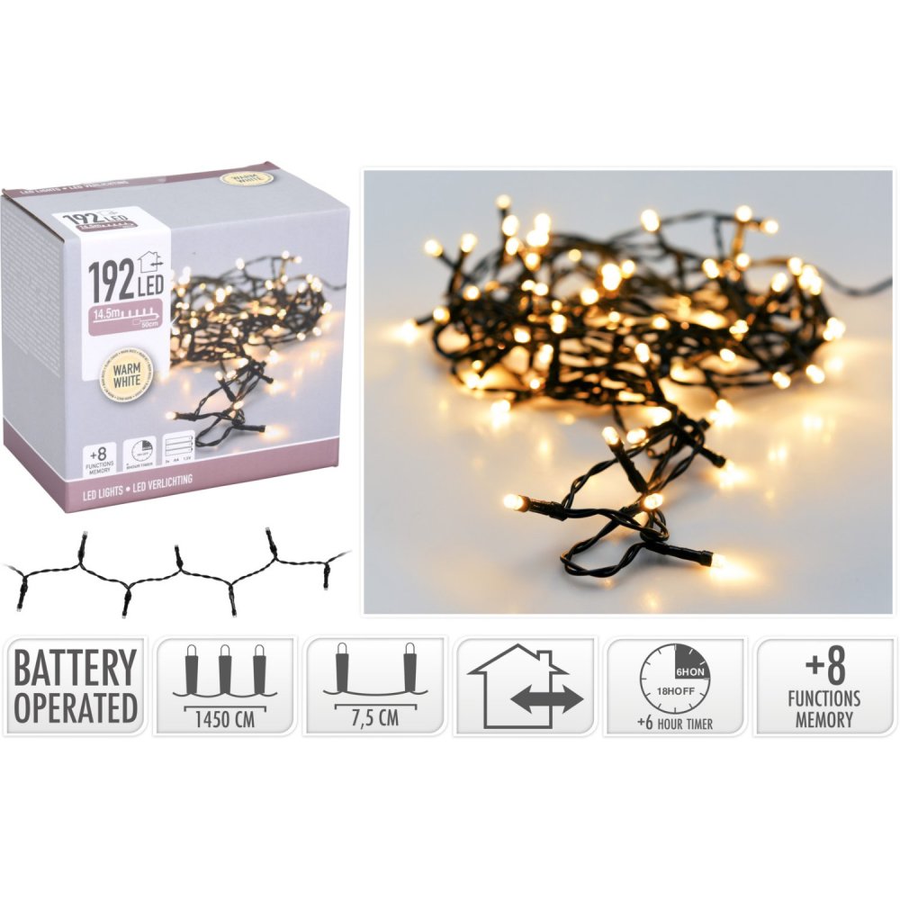 Kerst LED verlichting 192 batterij warm wit