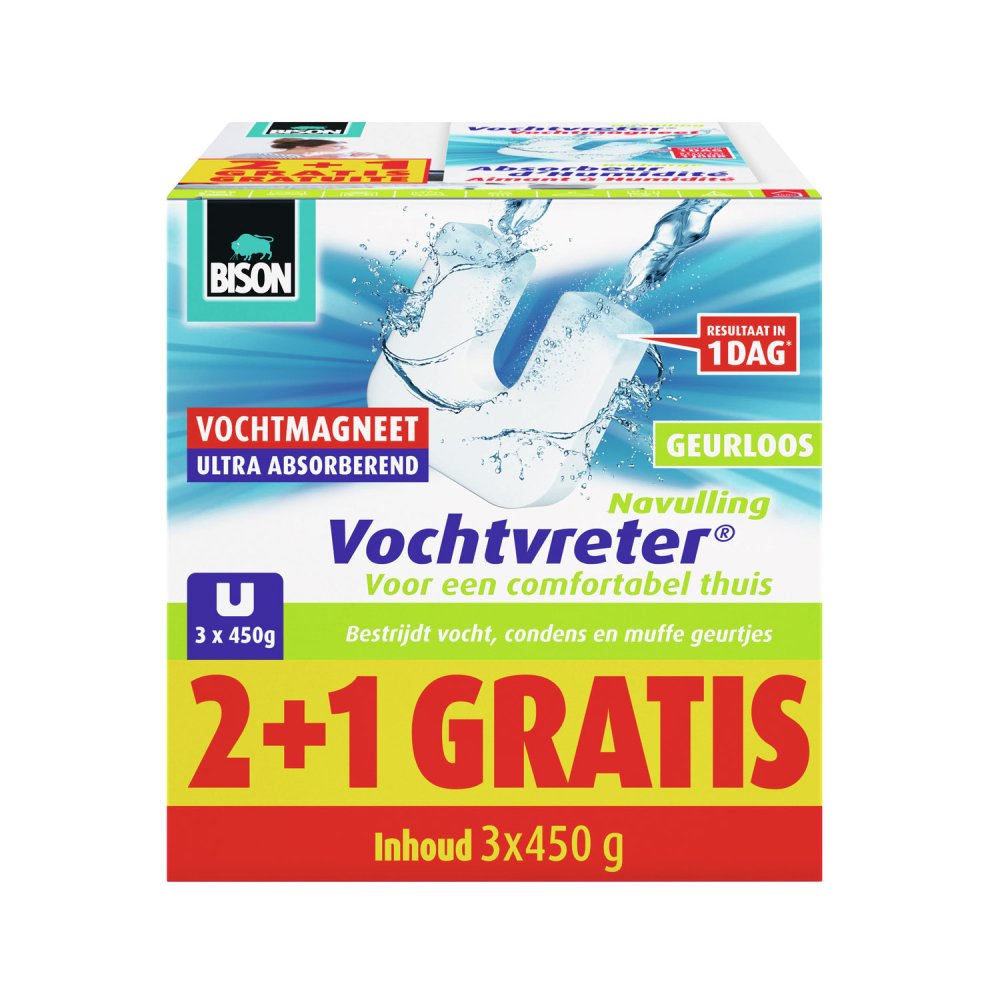 Bison Vochtvreter Vochtmagneet Navulling Geurloos 3 x 450gr