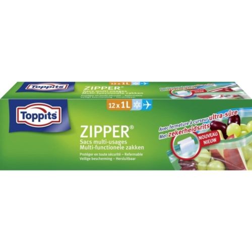 Toppits Zipper Multi-Functionele Zakken 1 liter  12 stuks