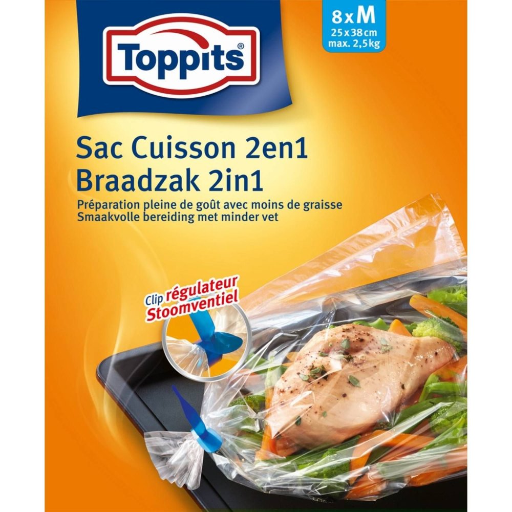 Toppits Braad- en Stoomzakken 2-in-1 8 stuks