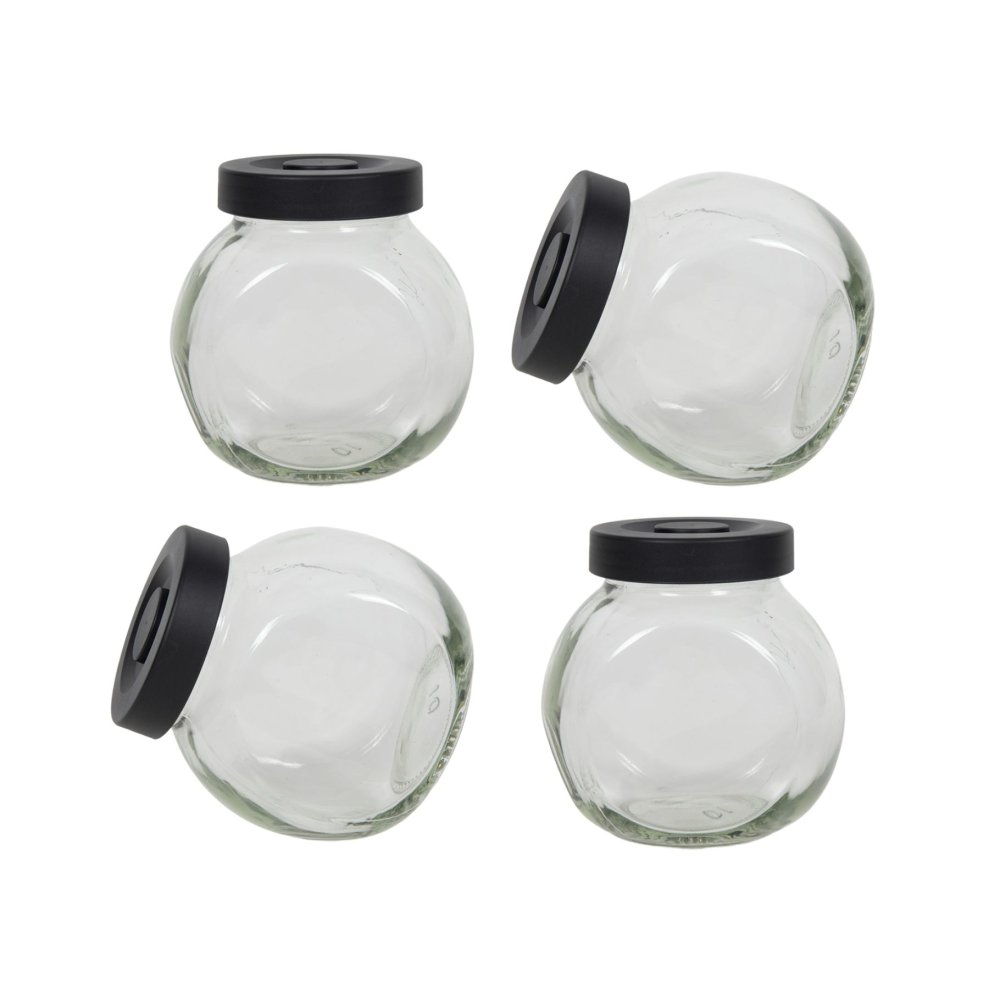 Kruidenpotje Glas 4 Stuks Deksel Mat Zwart 175 ML