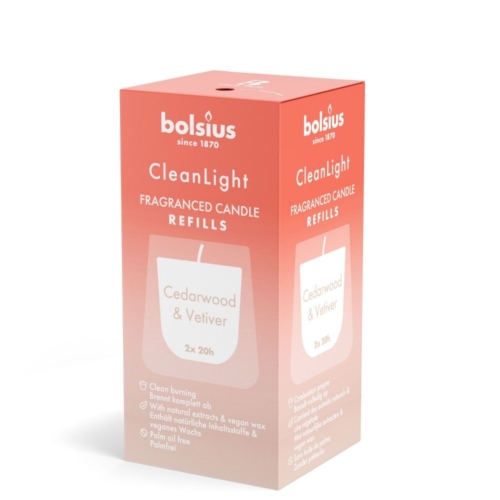 Bolsius Navulling Clean Light pack 2 Cedarwood & Vertiver