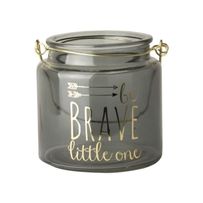 Gusta waxinelichthouder 'be brave little one' 10 cm grijs