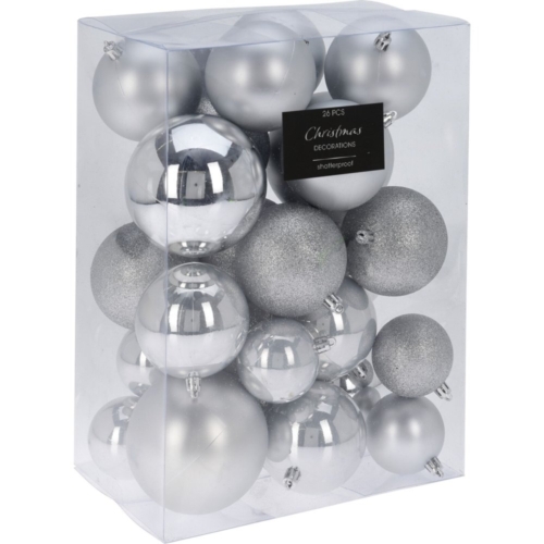 Kerstbal Set26 Pcs Zilver