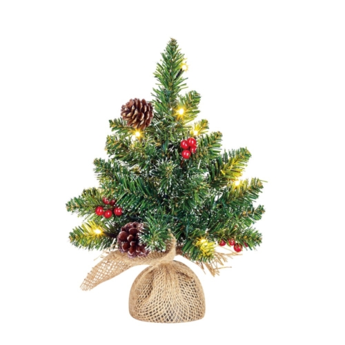 Creston kerstboom led werk op batterijen groen met  burlap 10L TIPS 28 - h30xd15cm