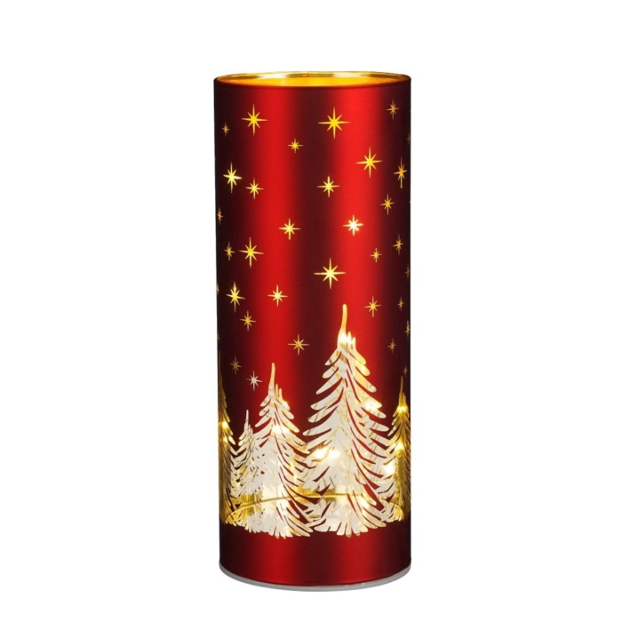 Decoratie glas rood led battery operated h20xd8cm