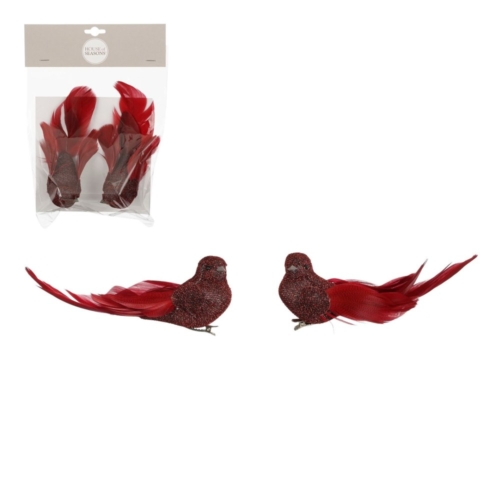 Clip vogel rood 2 stuks - l8xb5xh6