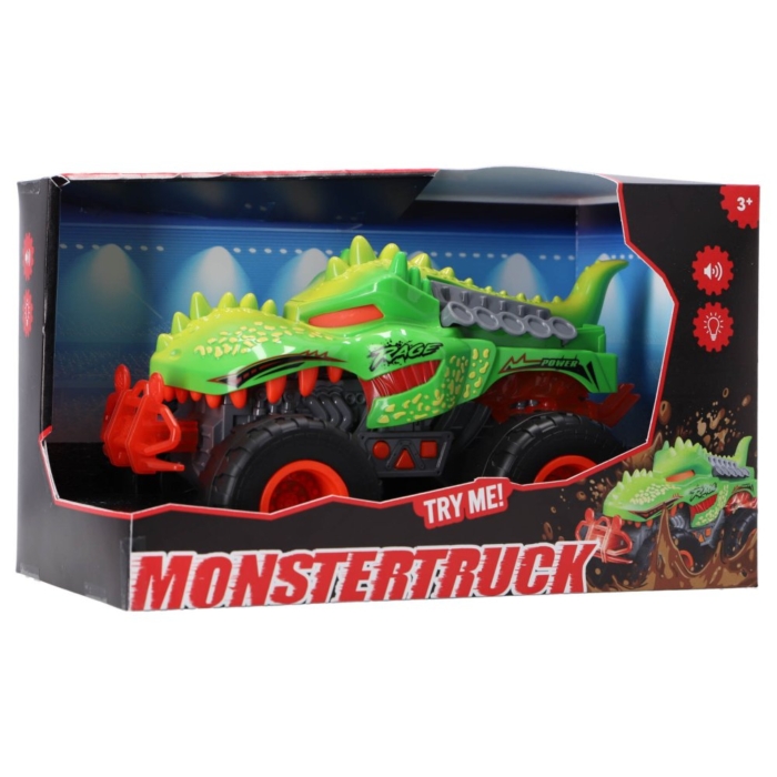 Monstertruck dino blauw met licht en geluid