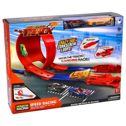 Racebaan met looping en 2 diecast auto's