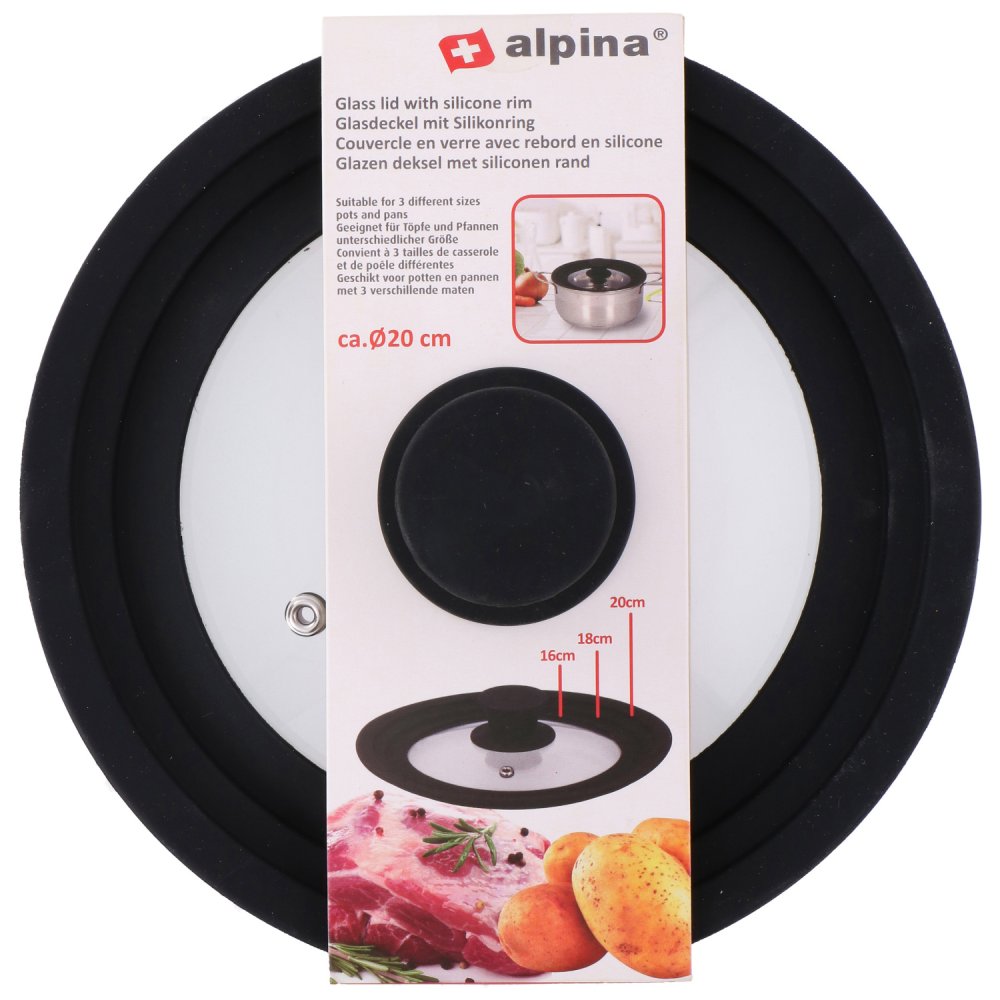 Alpina Deksel 20 cm; Glas met Siliconen Rand