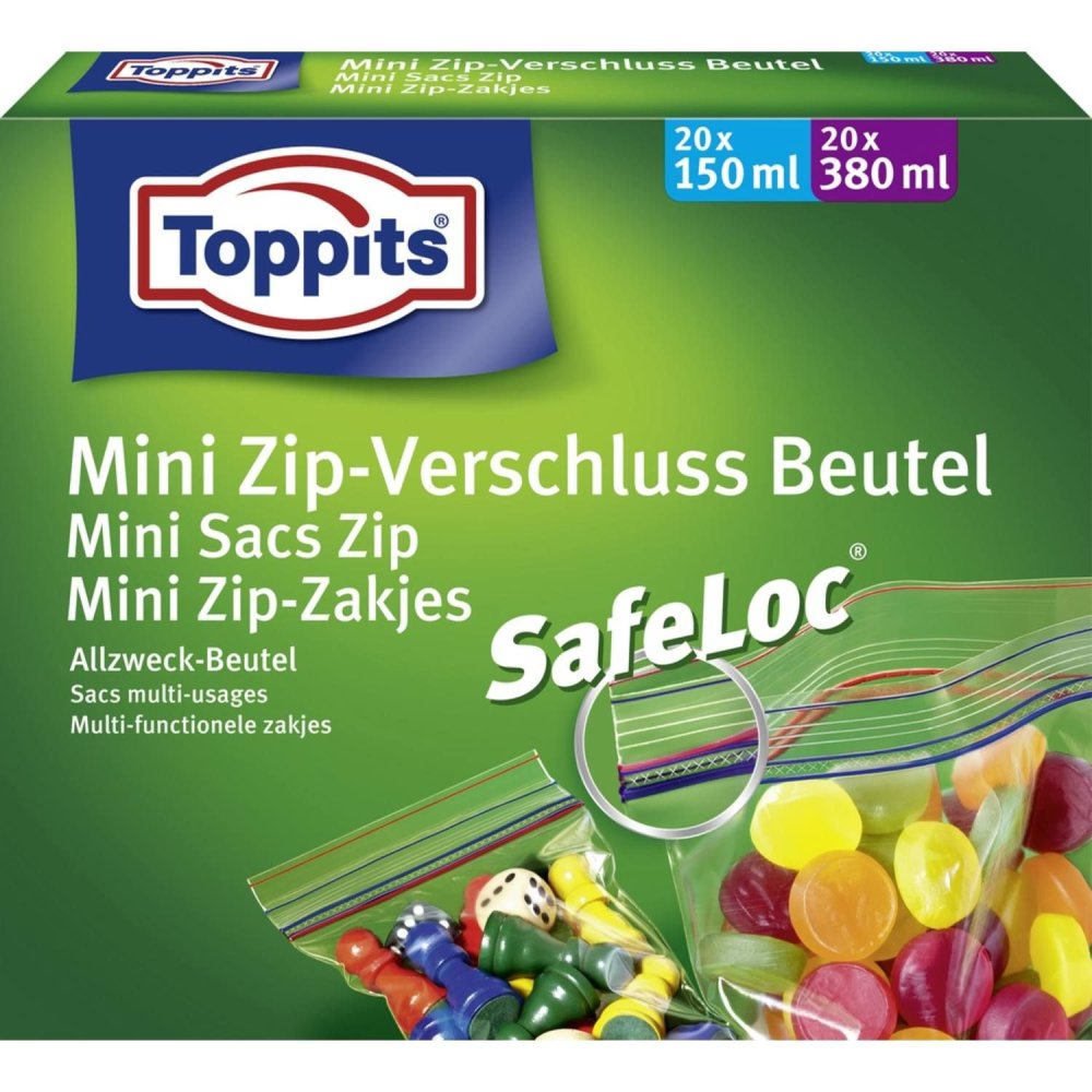 Toppits Mini Zip-Zakjes Safeloc 150 ml/380 ml 40 stuks