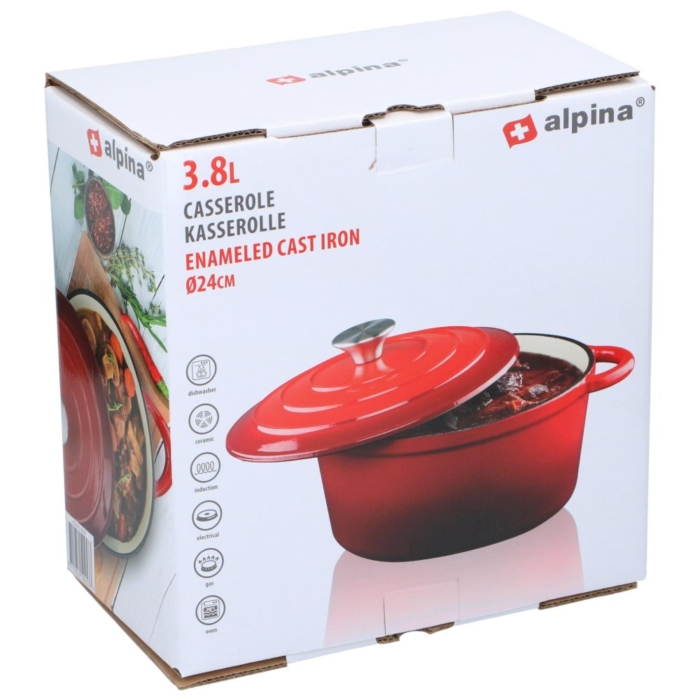 Braadpan gietijzer rood 24 cm