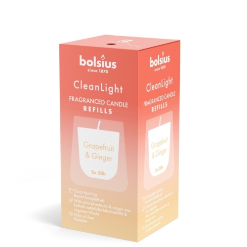 Bolsius Navulling Clean Light pack 2  Grapefruit & Ginger