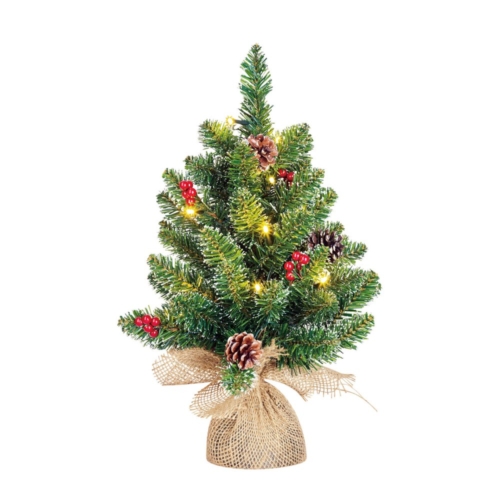 Creston kerstboom led werk op batterijen groen met  burlap 15L TIPS 42 - h45xd35cm