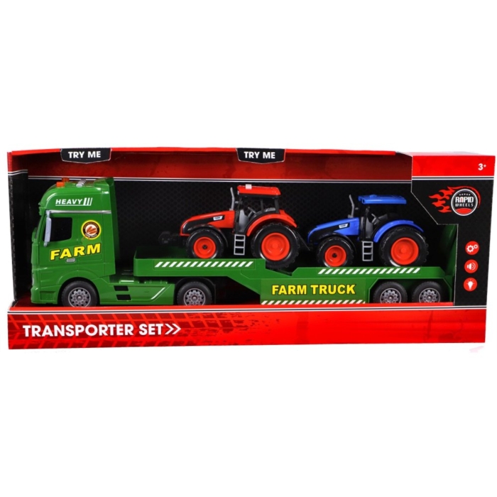 Rapid Wheels Autotransporter met 2 tractoren en  licht en geluid en frictie