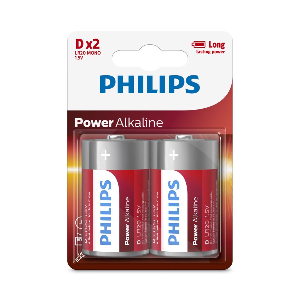 Batterij Philips D 2 stuks Power Alkaline