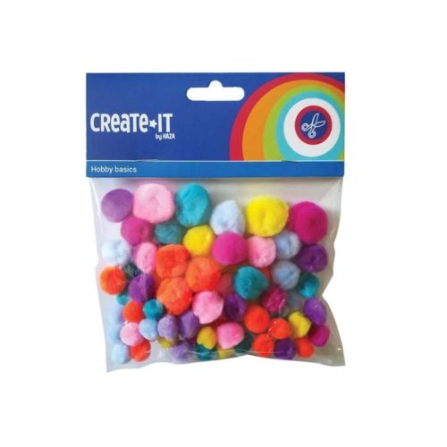 Create-It Pompoms Bright Mix 75 Stuks