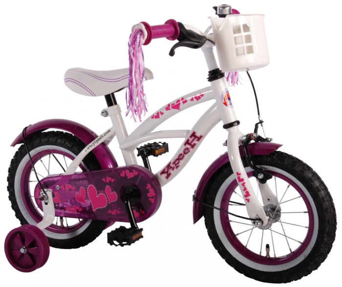 Volare Heart Cruiser Kinderfiets - Meisjes - 12 inch - Wit/Paars - Afbeelding 2