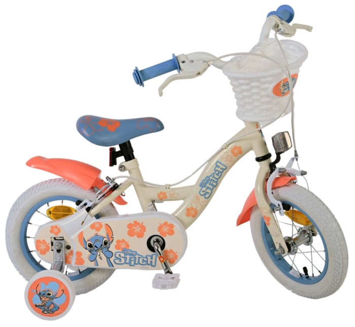 Disney Stitch Kinderfiets - Meisjes - 12 inch - Twee handremmen - Crème Koraal Blauw - Afbeelding 8