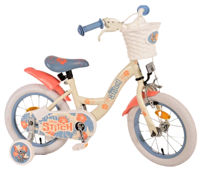 Disney Stitch Kinderfiets - Meisjes - 14 inch - Crème Koraal Blauw - Afbeelding 2