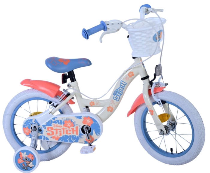 Disney Stitch Kinderfiets - Meisjes - 14 inch - Crème Koraal Blauw - Twee handremmen - Afbeelding 10