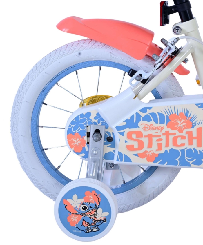 Disney Stitch Kinderfiets - Meisjes - 14 inch - Crème Koraal Blauw - Twee handremmen - Afbeelding 2