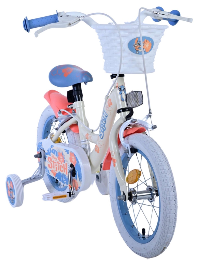 Disney Stitch Kinderfiets - Meisjes - 14 inch - Crème Koraal Blauw - Twee handremmen - Afbeelding 5