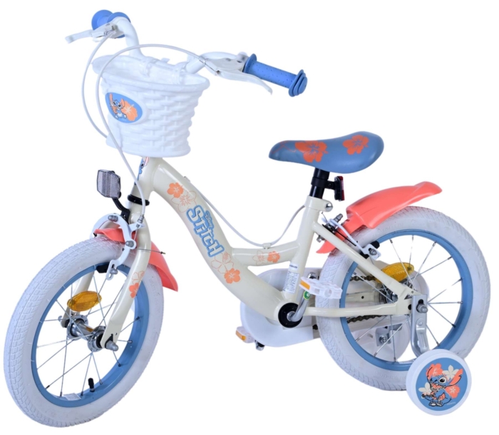 Disney Stitch Kinderfiets - Meisjes - 14 inch - Crème Koraal Blauw - Twee handremmen - Afbeelding 8