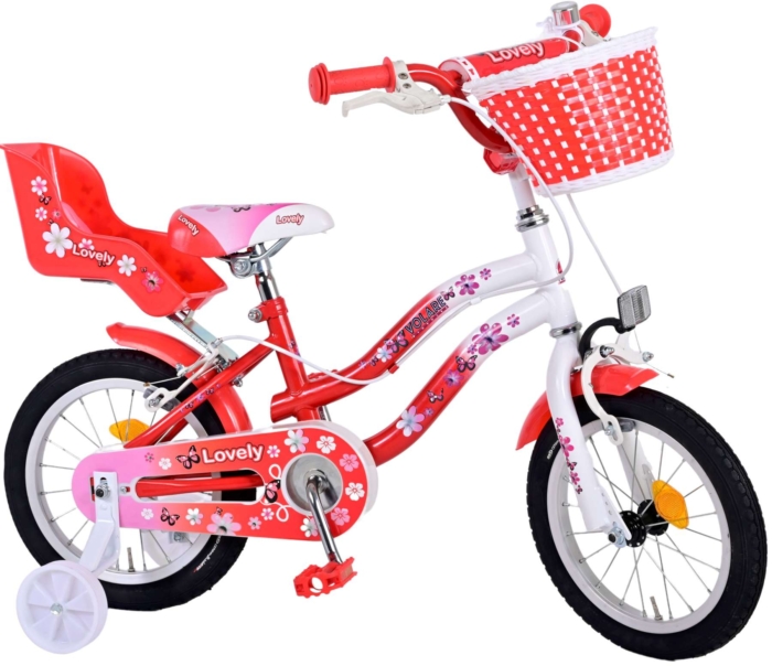 Volare Lovely Kinderfiets - Meisjes - 14 inch - Rood Wit - Twee Handremmen - Afbeelding 2