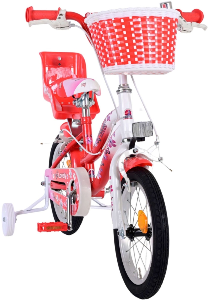 Volare Lovely Kinderfiets - Meisjes - 14 inch - Rood Wit - Twee Handremmen - Afbeelding 6