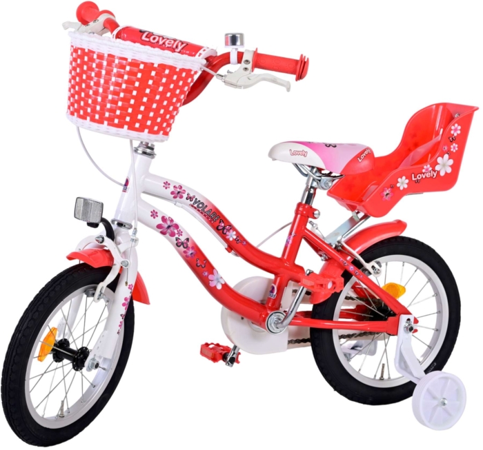 Volare Lovely Kinderfiets - Meisjes - 14 inch - Rood Wit - Twee Handremmen - Afbeelding 9