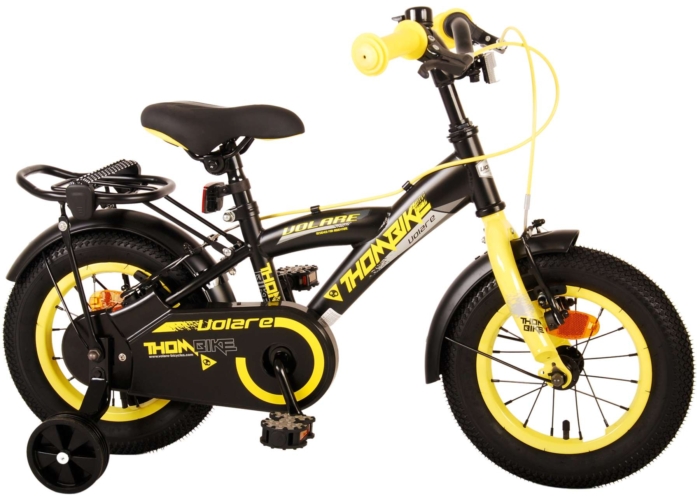 Volare Thombike Kinderfiets - Jongens - 12 inch - Zwart Geel - Twee Handremmen - Afbeelding 2