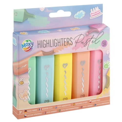 5 Highlighters Markeerstiften Pastel 12 x17